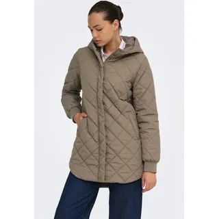 Steppmantel ONLY "ONLJULIET QUILTED HOOD ZIP COAT OTW NOOS", Damen, Gr. XS, beige (walnut), Steppware, Obermaterial: 100% Polyester, unifarben, Po-bedeckend, Mäntel Steppmantel, Kunstfaser