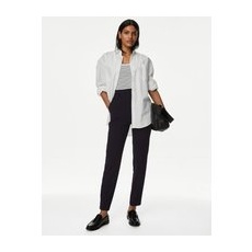 Womens M&S Collection Slim Fit Ankle Grazer Trousers with Stretch - Dark Navy, Dark Navy - 12-SHT