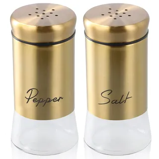 Fahibin 2 Stück Gold Salz Pfeffer Shaker, Salz und Pfefferstreuer Klein Set, 150ML Gewürzstreuer (Gold)