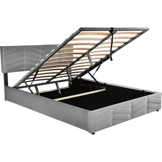 okwish Polsterbett 140x200 Hydraulisches Funktionsbett mit Bettkasten und höhenVerstellbares Kopfteil ohne Matratze