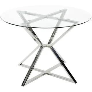 Beliani Esstisch 105/75 cm Transparent, silberfarben Rund Bosco , Glas , 105x75x105 cm , Esszimmer, Esstische