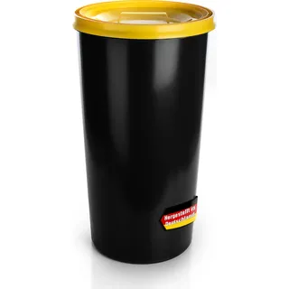 BigDean wetterfeste Universaltonne 60L mit luftdicht verschließbarem Deckel in Gelb – auch als Mülleimer – Futtertonne oder Mülltonne geeignet - Schwarz, Gelb
