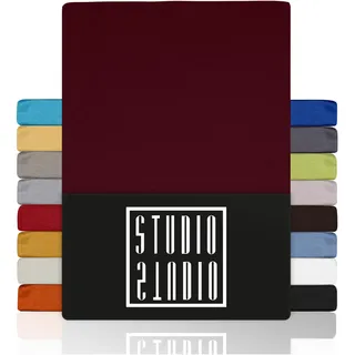 STUDIO Basic Spannbettlaken 160x200cm – Jersey-Spannbetttuch aus 100 % gekämmter Baumwolle – Bordeaux – Öko-Tex Zertifiziert, bügelfrei & elastisch – für Matratzen 15–25 cm