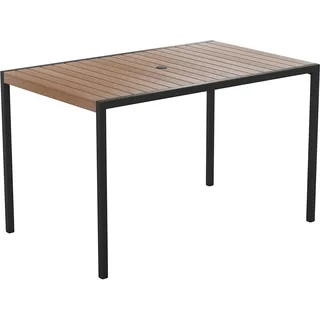 Flash Furniture Restaurant-Tisch mit Schirmhalterung, Synthetik, Teakholz, Polyester-Lamellen, Stahlrahmen, Restaurant-Tisch mit Loch für Schirmhalter, Holz, 76,2 x 121,9 cm