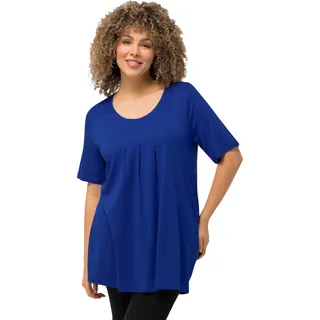 Ulla Popken Damen große Größen Übergrößen Plus Size T-Shirt, Zierfalten, A-Linie, Rundhals, Halbarm, Modal Kobaltblau 42+ 796473760-42+