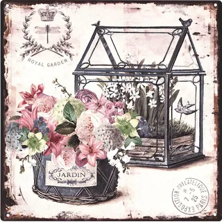 Moritz Retro Deko Blechschild Royal Garden Jardin Gewächshaus Geschenk-Idee aus Metall Vintage-Design zur Dekoration - Blau