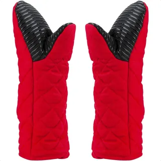 AYADA Ofenhandschuhe Silikon Lang, Topfhandschuhe Backhandschuhe Backofenhandschuhe Küchenhandschuhe Kochhandschuhe Polyesterwatte rutschfeste für Kochen Grillen Backen Männer Frauen (Rot)