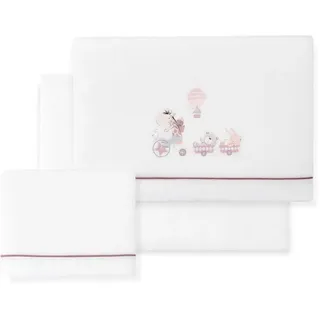 INTERBABY · Fleece-Plüsch-Bettlaken-Set für Babybett "Jirafa Bicicleta"weiß rosé · 3- Teilig Winter -Bettwäsche-Set für Babywiege