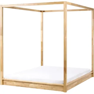 BELIANI Himmelbett Hellbraun aus Holz 160 x 200 cm 4 Pfosten Elegant Modern Stilvoll Minimalistisch Designer Baldachinbett Bett Schlafzimmer - Braun