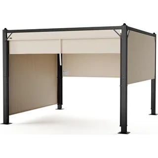 Blumfeldt Pantheon Cortina Pavillon 3x3 m – Aluminiumrahmen, Verstellbares Dach & Seitenrollos, Wetterfest & Stabil, Beige/Schwarz - Schwarz