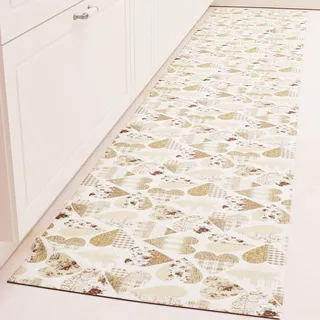 PETTI Artigiani Italiani - Küchenteppich, rutschfest, waschbar, 52 x 280 cm, Motiv Herzen Beige, 100% Made in Italy