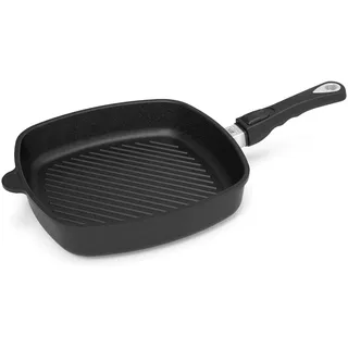 AMT Gastroguss Eckpfanne 28 x 28 cm, 5 cm hoch, mit Grillboden, abnehmbarer Stiel, induktionsgeeignet, Lotan® Antihaft-Veredelung, Gusspfanne (Aluguss), AMZN-I-E285G-Z20B