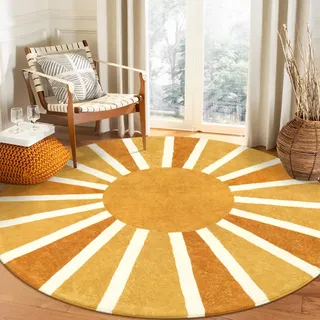 Lahome Boho Kinderteppich rund 80 x 80 cm Beige