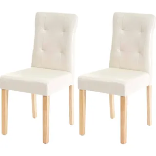 2er-Set Esszimmerstuhl HWC-E58, Stuhl Essstühle Kunstleder creme, helle Beine - Beige