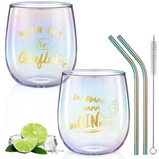 glastal 450ml Gin Tonic Gläser 2er Set Bunt Weingläser mit Gin Sprüchen