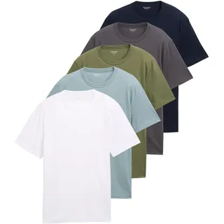 T-Shirt TOM TAILOR, Herren, Gr. S, weiß, Jersey, Obermaterial: 100% Baumwolle, unifarben, regular fit taillenbedeckt, Rundhals, gerader Abschluss, Shirts T-Shirt, mit Logo Print