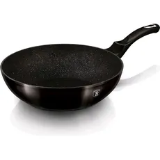 BerlingerHaus Wok Ø 28cm Metallic Line Shiny Black Edition, Pfanne + Kochtopf, Schwarz