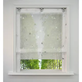 Voile Raffrollo mit Silber Heißprägen Design Raffgardine Transparent Ösenrollo Fenster Vorhang (BxH 80x130cm, Weiß)