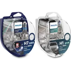 Philips Halogen RacingVision GT200 H7 Scheinwerferlampe +200%, Doppelset 12972RGTS2 Twin box, Silber & H1 Scheinwerferlampe +150%, Doppelset, 565628, Twin box