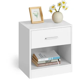 VASAGLE Custos Kollektion - Nachttisch, Beistelltisch, mit Schublade, Griff, offenes Fach, Couchtisch, für Schlafzimmer, Wohnzimmer, klassikweiß LET619T14