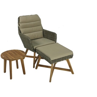 Gardenson Loungesessel , Braun, Akaziefarben, Beige , Holz, Metall, Kunststoff, Textil , Akazie , Hartholz , X-Form , 65x95x85 cm , wetterbeständig, Abstellfläche, integrierter Tisch, geeignet für Balkon , Gartenmöbel, Loungemöbel