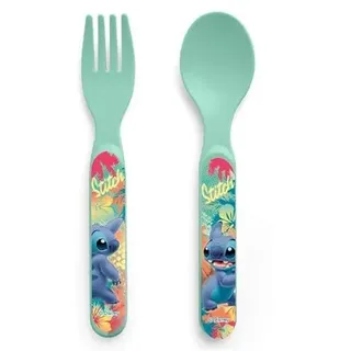 LULABI -Stitch Hawaii Besteck-Set, Löffel und Gabel, aus Polypropylen, bunt, spülmaschinenfest, mikrowellengeeignet