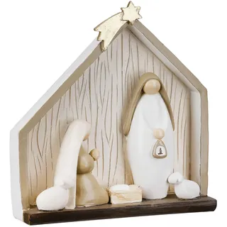 CULT at home Krippe Stall – Weihnachtskrippen Set Haus 5 Figuren - Heilige Familie Krippenensemble – Deko Weihnachten Geschenk Nikolaus Advent 16,5 x 18,5 cm