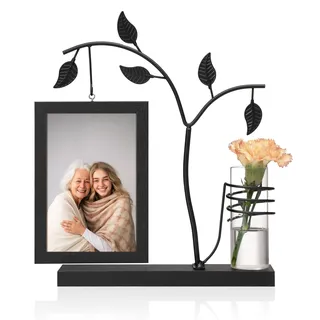Afuly Bilderrahmen 10x15 Holz Schwarz Fotorahmen Modern Picture Frame mit Vase und Metall Baum Tisch Umzug Geburtstag Graduation Geschenk Hochzeit Geschenke für Frauen Mama Oma Freunde Famili Couple