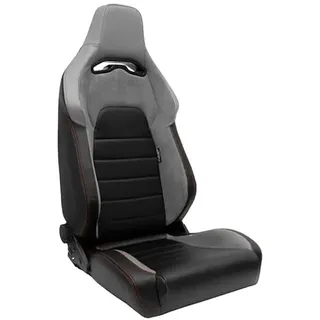 AUTO-STYLE Sportsitze 'VGR' - Schwarz Kunstleder + Hellgrau Stoff/Suede+ Rote Naten - Doppelseitig Verstellbare Rückenlehne - inkl. Laufschienen