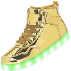 APTESOL Kinder LED Schuhe High-Top Licht Blinkt Sneaker USB Aufladen Shoes für Jungen und Mädchen [Spiegel Gold, EU33]