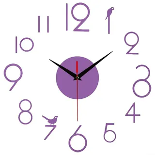 Moderne DIY 3D Wanduhr Lautlos Rahmenloses Design Home Decoration (Lila)