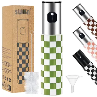 Swkien Ölsprüher für Speiseöl, 100ml Öl Sprühflasche Glas, Öl Sprayflasche mit Trichter & Bürste, Ölzerstäuber für Heißluftfritteuse, Grill, Salat & Küche - Präzise Dosierung & Lebensmittelecht