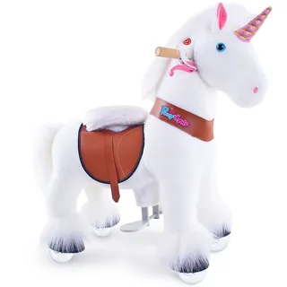 PonyCycle Schaukelpferd auf Rollen mit Sound und Bremsen für Kinder von 3-4 Jahren Reittier Einhorn - Ux304 - Weiß