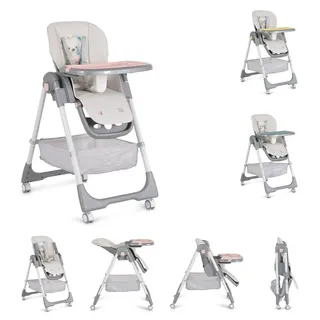 Moni Kinderhochstuhl Raffy klappbar 4 Räder, Rückenlehne verstellbar, Korb, Gurt rosa - Rosa