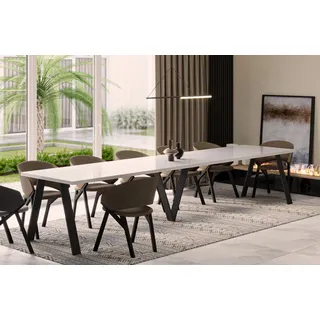 endo-moebel Endo-Möbel XXL Esstisch Lungo 130cm - 405cm ausziehbar bis 12 Personen Küchentisch (Hochglanz Weiß) - Weiß