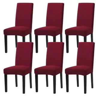 mafudoxi Stuhlhussen 6er Set, Stretch Abnehmbare Waschbar Stuhlbezug, Stretch Stuhlhusse mit Gummiband, für Hotel, Bankett, Restaurant, Haus, Party, Hochzeit(Red Wine, 6Stück)