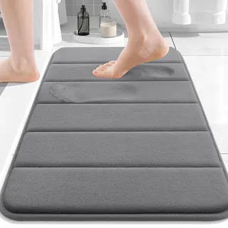 Buganda Badematte aus Memory-Schaum, 61 x 40,6 cm, ultraweich und rutschfest, wasserabsorbierend und maschinenwaschbar, Badteppich für Badezimmer, Dusche und Badewanne, Grau