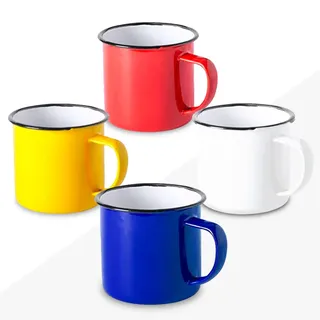 FUN FAN LINE - 4er-Set Retro-Emaillebecher aus Metall, Bunt | Hohe Vintage-Frühstücksbecher mit 380ml Volumen | Originelle Tasse für Kaffee, Tee | Das perfekte Tassen-Set als Geschenkidee