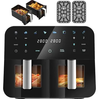 Heißluftfritteuse, Duale Kochzonen, Intuitive Touch-Steuerung, schwarz, EU - Schwarz