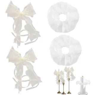 WUERKIYA 2 Stück Kommunionkerze Tropfschutz Set – 2 Wachs Candle Wraps im Schleifen-Design & 2 Netzgewebe Tropfenfänger für Kerzen, Tropfschutz für Kerzen, Ideal für Hochzeiten, Taufen und Geburtstag