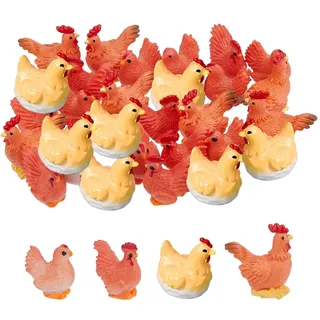 SUPERFINDINGS 32 Stück 4 Stile Mini Hühnerfiguren Harz 3 Huhn Hahn Verzierungen Hahn Miniatur Märchengarten Dekor Huhn Mikro Landschaftszubehör