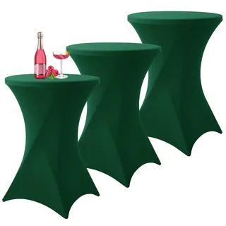 3er-Set Stretch Stehtisch Husse für Bistrotisch Dunkelgrün Ø80-85 cm Spandex Stretch Tischdecke, Verstärkung im Fußbereich Für Hochzeit Geburtstagsfeier Bankett Bistrotische(80×110cm,Dunkelgrün)