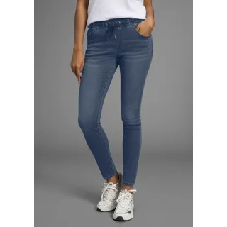 Stretch-Jeans ARIZONA, Damen, Gr. 38, N-Gr, blau (dar blau use), Jersey, Obermaterial: 59% Baumwolle, 40% Polyester, 1% Elasthan, Basic, bequem knöchellang, Jeans Stretch-Jeans, weites Bein, normale Leibhöhe, knöchellang, mit Used-Waschung, Topseller