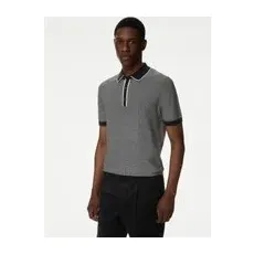 Mens M&S Collection Cotton Rich Textured Knitted Polo Shirt - Black Mix, Black Mix - S