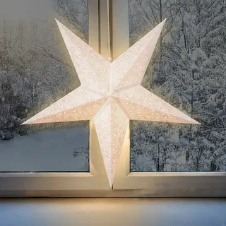 LED Papierstern in weiß mit Timer Batterie betrieben - Ø 60 cm - Weihnachts Deko Beleuchtung zum Hängen - Weihnachtsstern Dekoleuchte Weihnachtsleuchte Stimmungslicht Stern für Weihnachten Advent Winter - Weiß