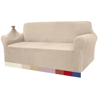 Granbest High Stretch Sofabezug Moderne Sofaüberwurf Jacquard Elastische Sofahusse für Wohnzimmer Protector für Hunde Haustiere (3 Sitzer, Beige)