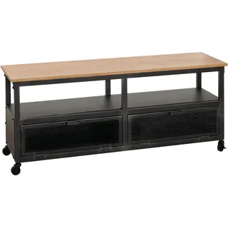 Mendler Lowboard HWC-N28, TV-Rack, Rollen 2 Fächer, 3D-Struktur Industrial Retro Metall Holz 55x130x36cm ~ schwarz, natur