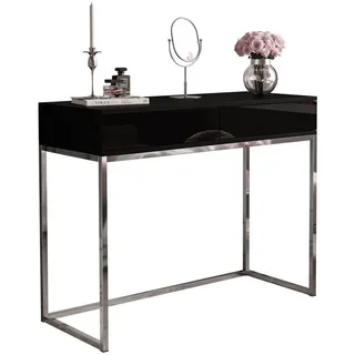 Lookway Konsole Blanco Glamour II auf verchromtem Gestell Schwarz Hochglanz Push Open , Schwarz Hochglanz, Silberfarben , Holzwerkstoff , 100x81x42 cm , Wohnzimmer, Wohnzimmertische, Konsolentische