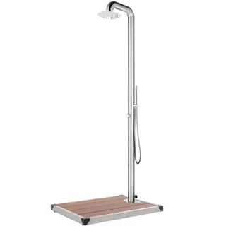 Gartendusche mit Brauner Bodenplatte 230 cm Edelstahl - Braun, Bunt