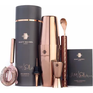 Rusty Barrel Belgravia Cocktail Set – Boston Cocktail Shaker Set aus Edelstahl mit Kupfer-Finish & Barzubehör | Edles Cocktail Mix Set in Luxuriöser Geschenkbox